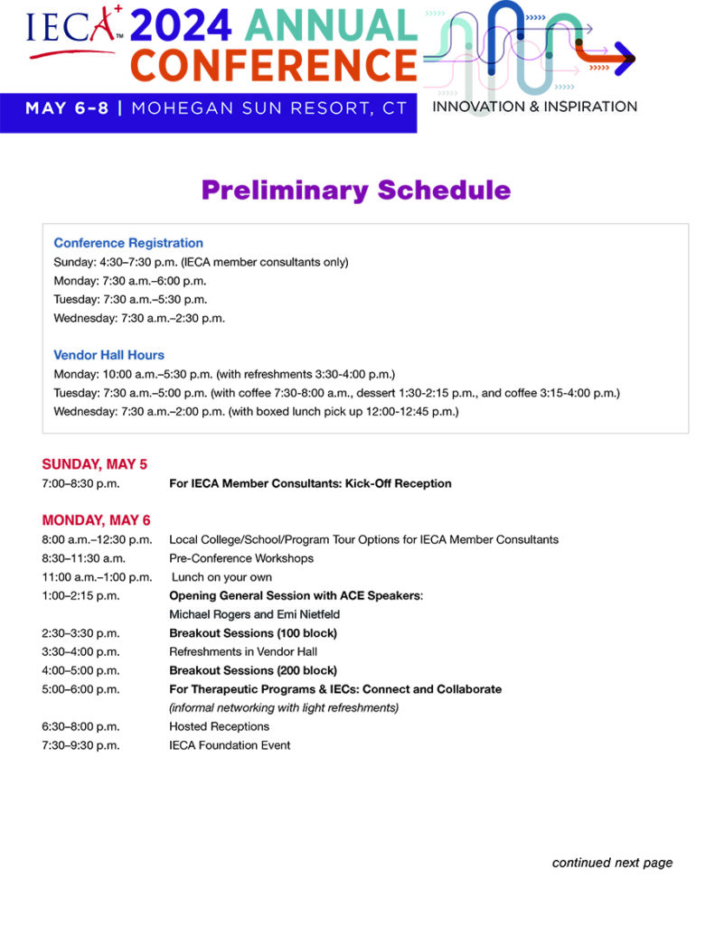 IECA 2024 Annual Conference Preliminary Schedule